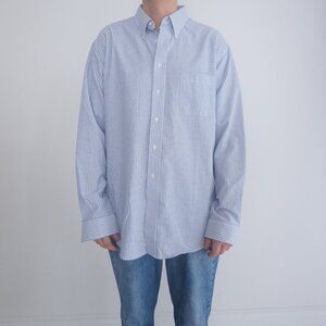 Stafford Wrinkle Free White Blue Stripe Oxford Cotton Button Down Dress Shirt 17